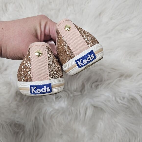 Keds X Kate Spade Champion Rose Gold Pink Glitter Ribbon Lace Flat Sneaker Sz 7 - Picture 6 of 7